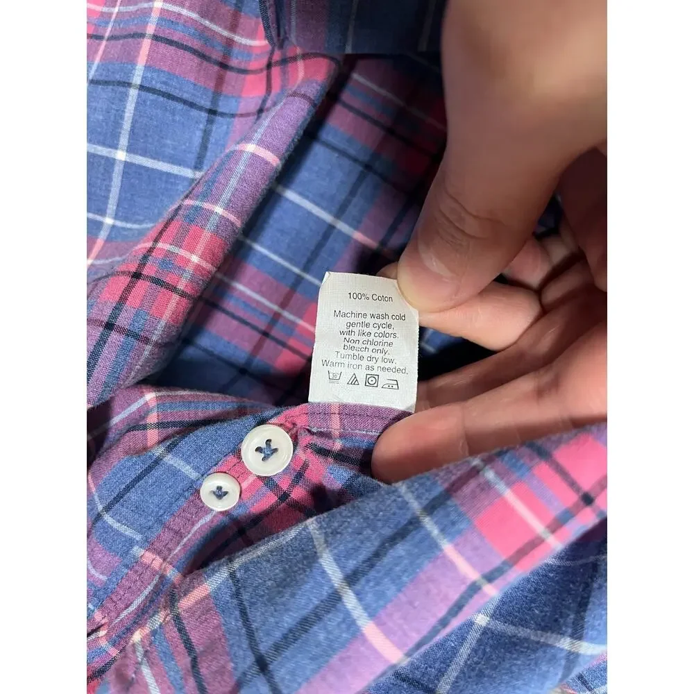 J.Crew Plaid Button Down Dress Shirt / Men Medium / Blue Pink 22579 Slim Fit